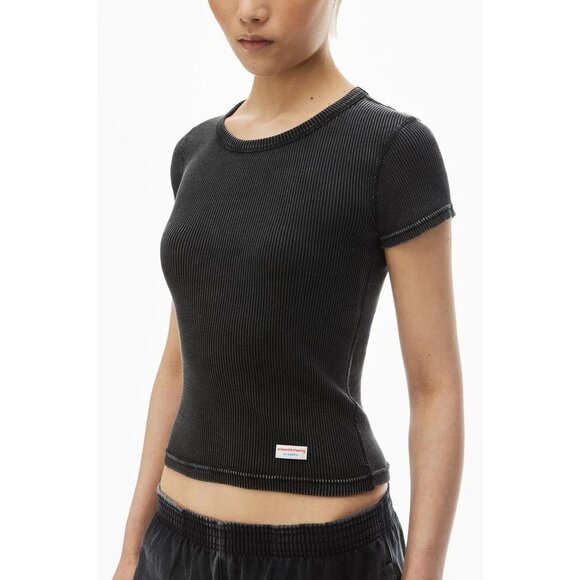 Alexander Wang Bodywear Short Sleeve Tee in Ribbed Cotton - Picture 2 of 5